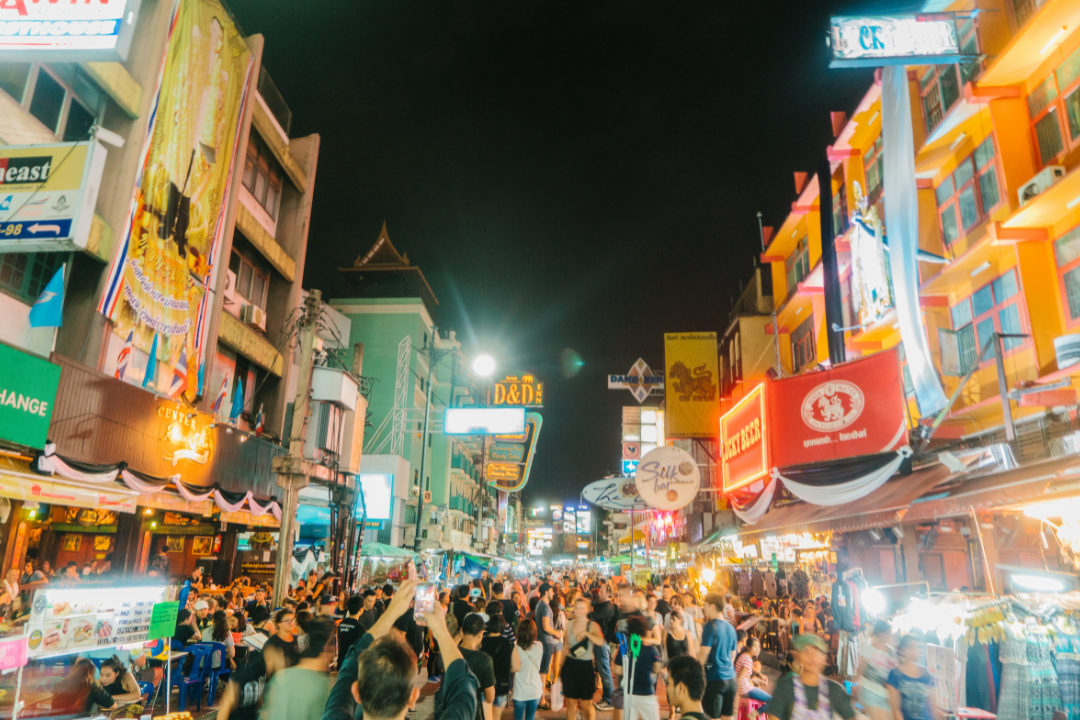 Vibrant nightlife on Khao San Road.